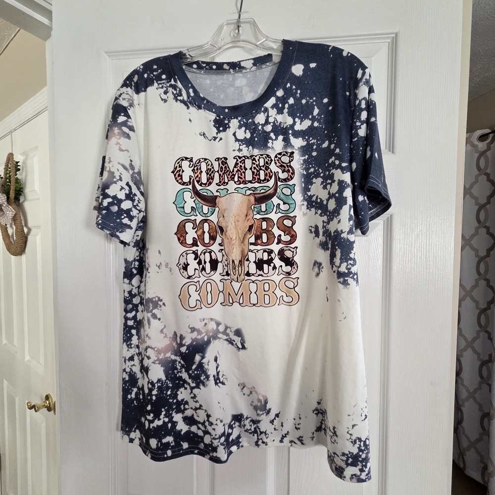 Tie-Dye Short Sleeve Graphic Tee - White & Navy